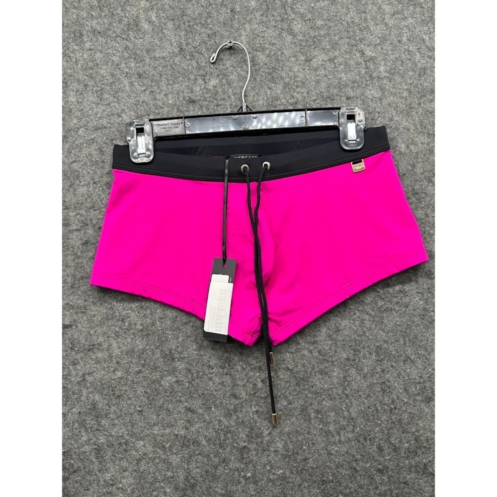 Versace Beachwear Mens Pink Black Drawstring Swim Trunks Size 3 Small Italy NEW